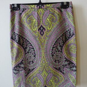 J. Crew JCrew #76239 Orchid Chartreuse Paisley pencil Skirt Petite 2 2P XS